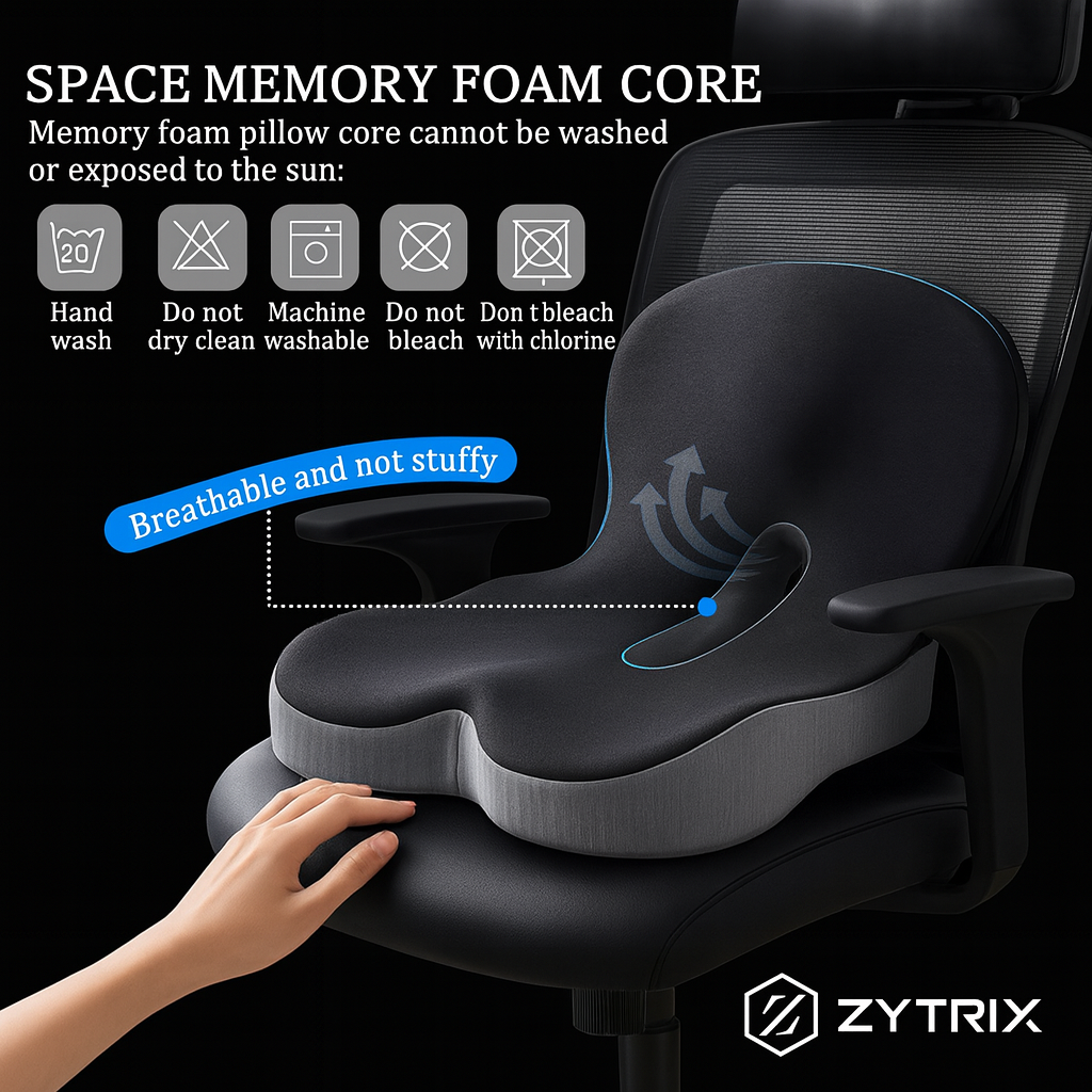 Zytrix Multifunctional Pressure Reducing Cushion – Orthopedic Back & Tailbone Support Pad